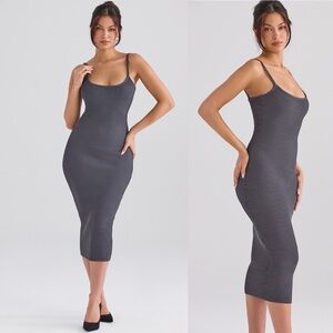 House of CB Meliora Charcoal Knit Midi dress‎ NWOT